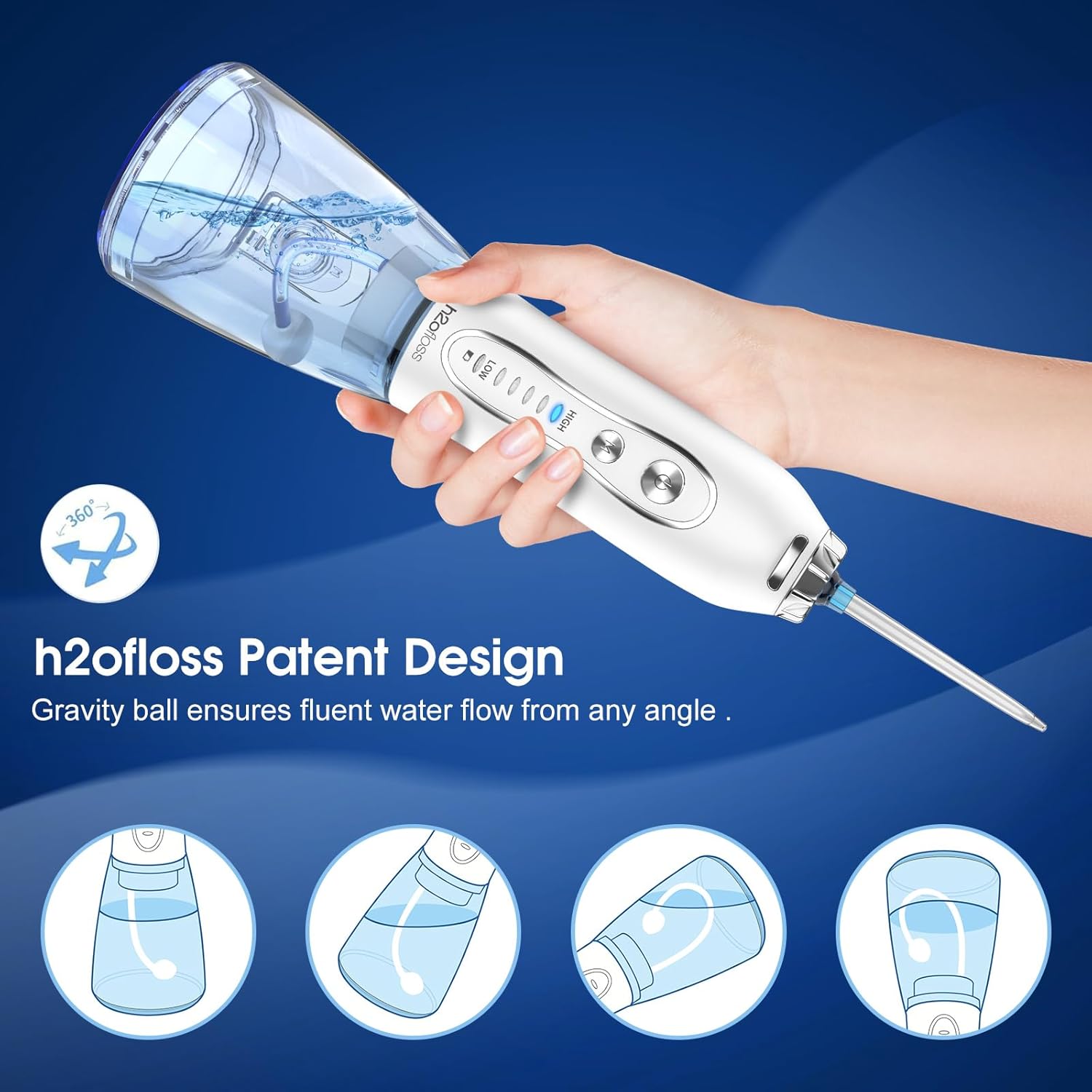 H2Ofloss Water Flosser Portable Dental Oral Irrigator With 5 Modes, - Image 3