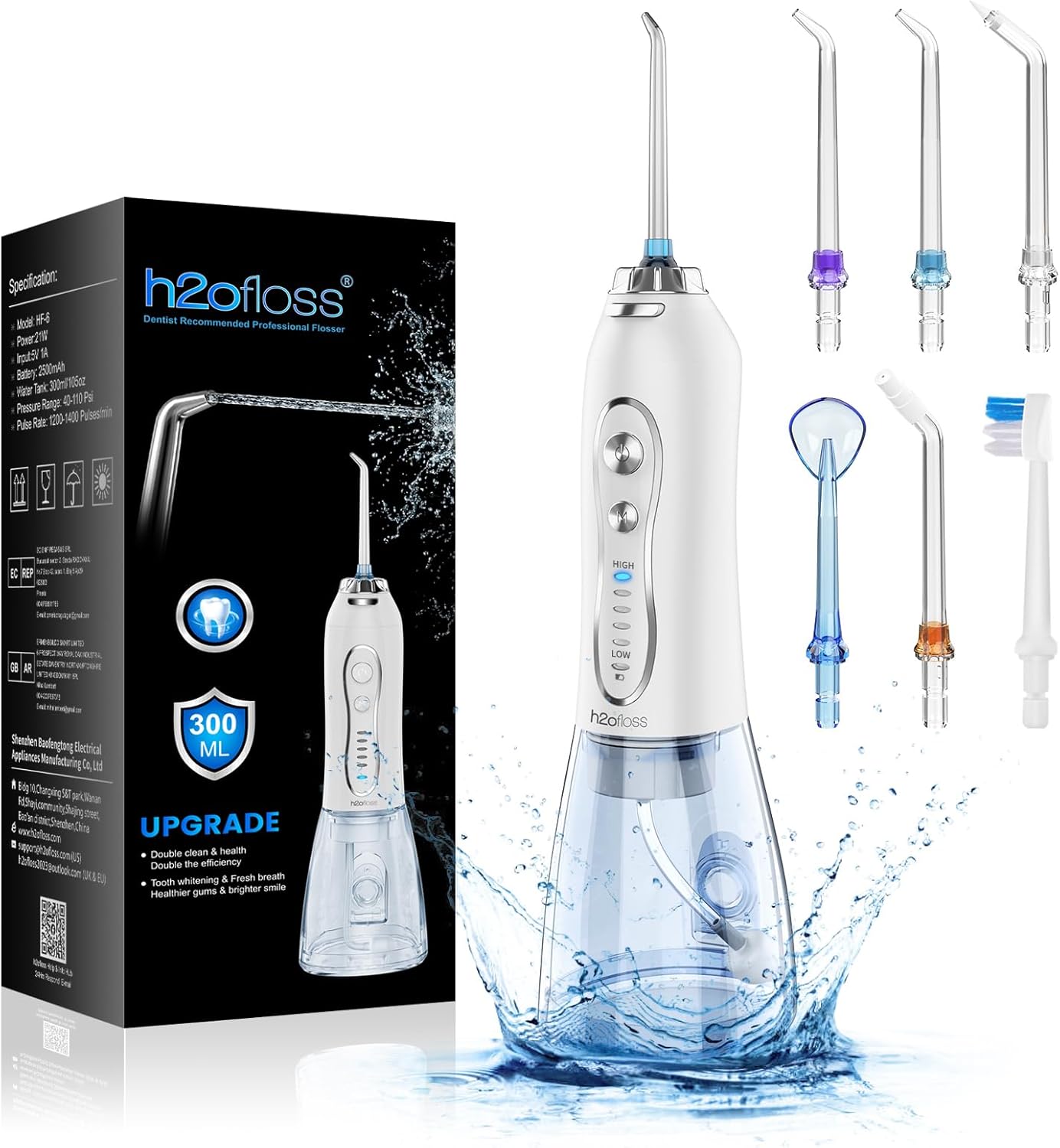H2Ofloss Water Flosser Portable Dental Oral Irrigator With 5 Modes,
