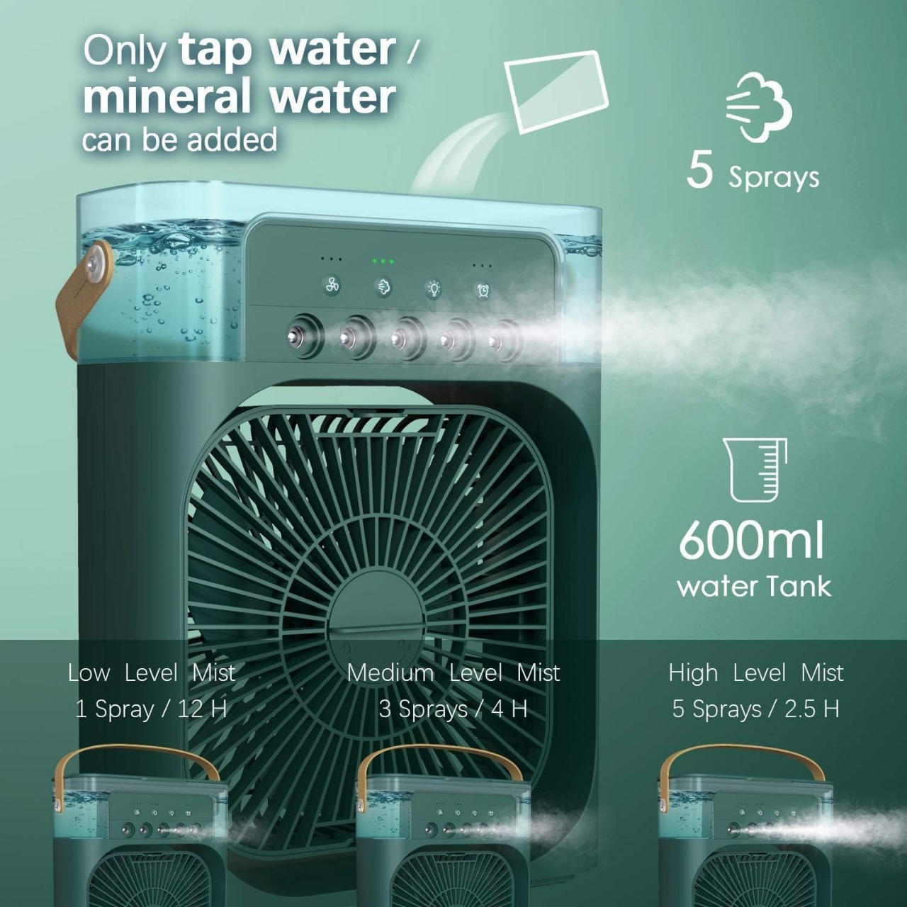 3 In 1 Air Cooling USB Fan with LED Night Light Water Fan - Image 4