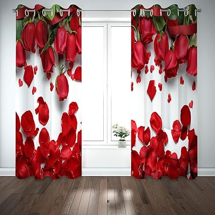 3D Red Rose Petal Blackout Curtains – Romantic Floral Window Drapes - Image 5