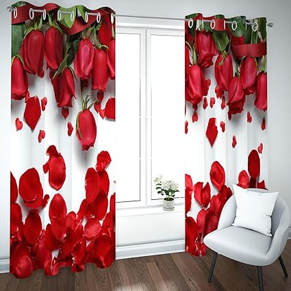 3D Red Rose Petal Blackout Curtains – Romantic Floral Window Drapes - Image 2