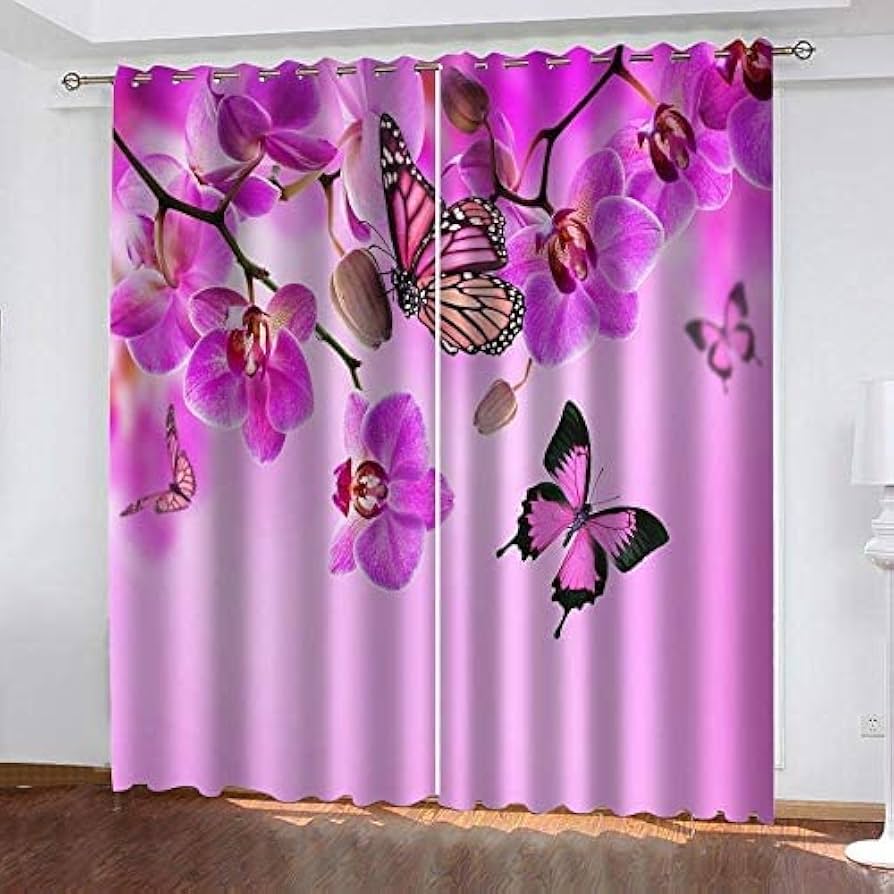 3D Pink Orchid & Butterfly Curtains – Elegant Window Drapes for Living Room & Bedroom - Image 2