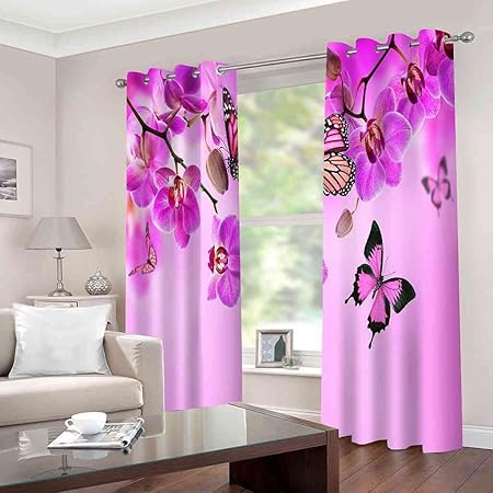 3D Pink Orchid & Butterfly Curtains – Elegant Window Drapes for Living Room & Bedroom - Image 5